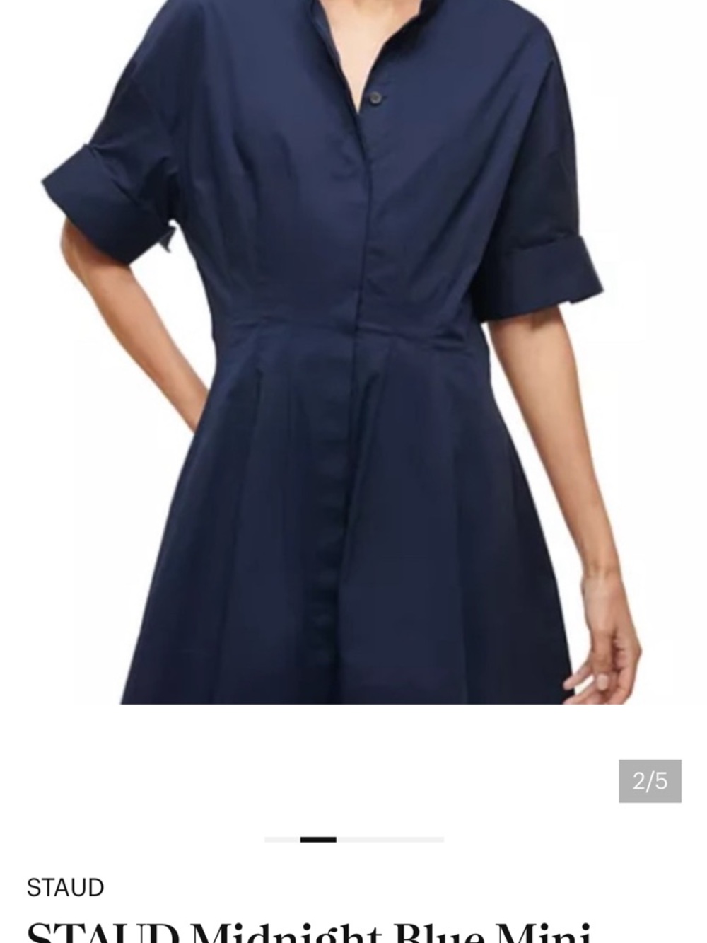 STAUD Navy Short-Sleeve Shirt Mini Dress with Flare Skirt - Picture 2 of 6